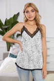 White Women's V Neck Printed Lace Tank Top Summer Camisole LC256335-1