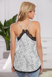 White Women's V Neck Printed Lace Tank Top Summer Camisole LC256335-1