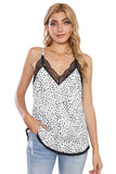 White Women's V Neck Printed Lace Tank Top Summer Camisole LC256335-1