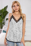 White Women's V Neck Printed Lace Tank Top Summer Camisole LC256335-1