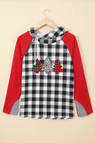 Red Women Christmas Tree Plaid Pattern Asymmetric Zip Hoodie Long Sleeve T-Shirt Tops LC2532822-3