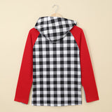 Red Women Christmas Tree Plaid Pattern Asymmetric Zip Hoodie Long Sleeve T-Shirt Tops LC2532822-3