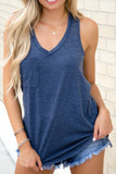 Blue Casual V Neck Racerback Tank Top with Pocket LC256544-5