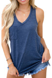 Blue Casual V Neck Racerback Tank Top with Pocket LC256544-5