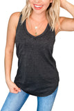Black Casual V Neck Racerback Tank Top with Pocket LC256544-2