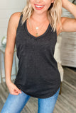 Black Casual V Neck Racerback Tank Top with Pocket LC256544-2