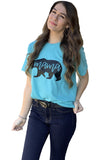 Sky Blue Mama Bear Print Crew Neck Short Sleeve T Shirts Funny Bear Graphic Mom Tee Tops LC2522590-4
