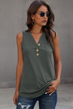 Green Summer Casual V Neck Button Ladies Tank Top LC253080-9
