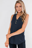 Blue Summer Casual V Neck Button Ladies Tank Top LC253080-105
