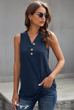Blue Summer Casual V Neck Button Ladies Tank Top LC253080-105