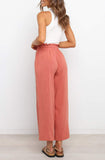 LC771296-14-S, LC771296-14-M, LC771296-14-L, LC771296-14-XL, Orange Women's High Waist Paper Bag Straight Leg Cropped Long Pants with Pocket