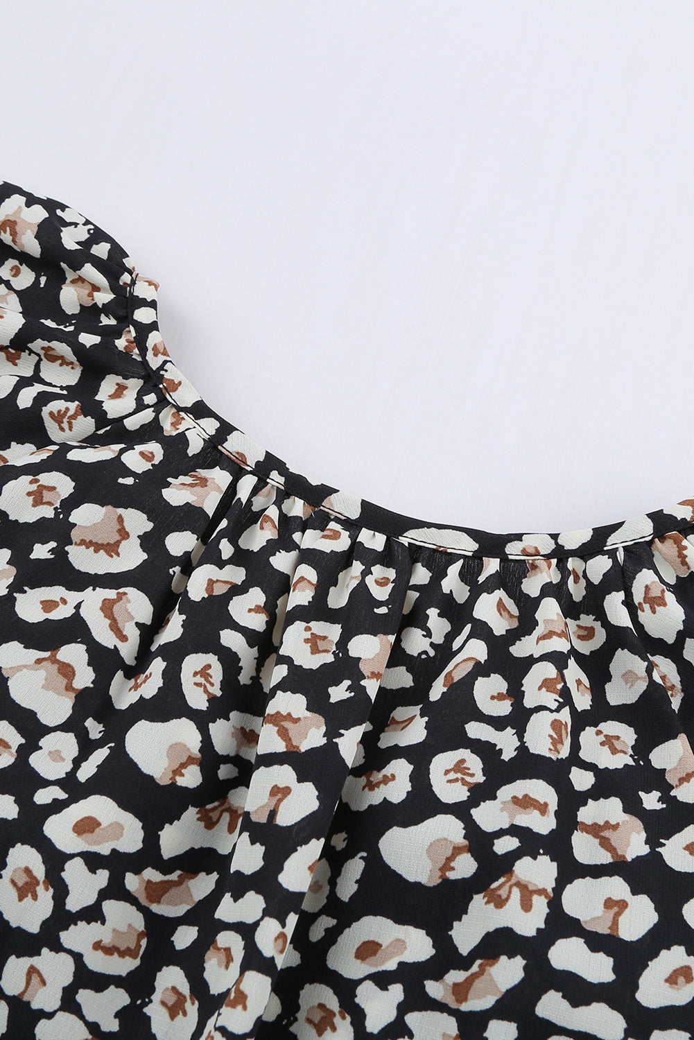 Black V Neck Short Sleeve Print Floral Blouses Shirts LC2514201-2
