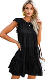 Black White Sundress Pocket Tiered Ruffled Mini Dress for Women LC223765-2