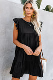 Black White Sundress Pocket Tiered Ruffled Mini Dress for Women LC223765-2