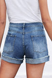 LC78823-3-S, LC78823-3-M, LC78823-3-L, LC78823-3-XL, LC78823-3-2XL, Red Ripped Patchwork Hem Denim Shorts for Women