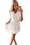 White Womens Sleeveless Split Neck Pom Pom Flowy Mini Dress LC225086-1