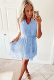 Sky Blue Womens Sleeveless Split Neck Pom Pom Flowy Mini Dress LC225086-4