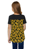 TZ25256-7-S, TZ25256-7-M, TZ25256-7-L, TZ25256-7-XL, TZ25256-7-XXL, Yellow Kids Leopard Print Tops V Neck Leopard Shirts Short Sleeve Blouses with Pocket