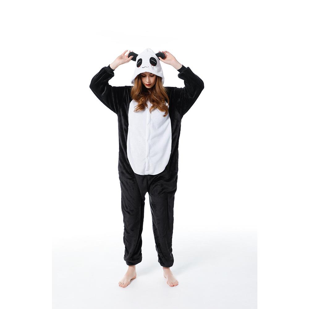Black Womens Panda Pajamas Halloween Jumpsuit Costume