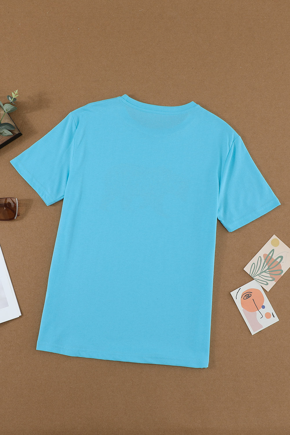 Sky Blue Mama Bear Print Crew Neck Short Sleeve T Shirts Funny Bear Graphic Mom Tee Tops LC2522590-4