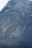 Blue Distressed Denim Short for Women Ripped Rolled Hem Blue Denim Jean Shorts LC77173-5