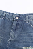 Blue Distressed Denim Short for Women Ripped Rolled Hem Blue Denim Jean Shorts LC77173-5