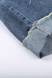 Blue Distressed Denim Short for Women Ripped Rolled Hem Blue Denim Jean Shorts LC77173-5