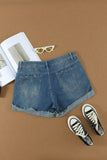 Blue Distressed Denim Short for Women Ripped Rolled Hem Blue Denim Jean Shorts LC77173-5