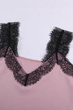 LC251886-10-S, LC251886-10-M, LC251886-10-L, LC251886-10-XL, LC251886-10-2XL, Pink Women's V Neck Sleeveless Lace Trim Camisole Sleeveless Tank Top
