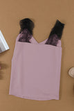 LC251886-10-S, LC251886-10-M, LC251886-10-L, LC251886-10-XL, LC251886-10-2XL, Pink Women's V Neck Sleeveless Lace Trim Camisole Sleeveless Tank Top