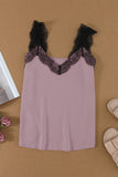 LC251886-10-S, LC251886-10-M, LC251886-10-L, LC251886-10-XL, LC251886-10-2XL, Pink Women's V Neck Sleeveless Lace Trim Camisole Sleeveless Tank Top