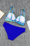 LC43334-4-S, LC43334-4-M, LC43334-4-L, LC43334-4-XL, LC43334-4-2XL, Sky Blue Women's Twisted Bust Striped Bikini Set Two Piece Bathing Suit