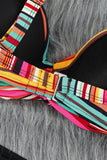 LC43334-22-S, LC43334-22-M, LC43334-22-L, LC43334-22-XL, LC43334-22-2XL, Multicolor Women's Twisted Bust Striped Bikini Set Two Piece Bathing Suit