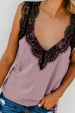 LC251886-10-S, LC251886-10-M, LC251886-10-L, LC251886-10-XL, LC251886-10-2XL, Pink Women's V Neck Sleeveless Lace Trim Camisole Sleeveless Tank Top