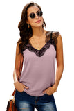 LC251886-10-S, LC251886-10-M, LC251886-10-L, LC251886-10-XL, LC251886-10-2XL, Pink Women's V Neck Sleeveless Lace Trim Camisole Sleeveless Tank Top