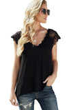 Black V Neck Eyelash Lace Knit Tank for Women LC253399-2