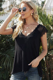 Black V Neck Eyelash Lace Knit Tank for Women LC253399-2