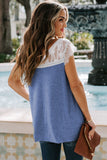 Blue V Neck Eyelash Lace Knit Tank for Women LC253399-5