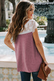 Red V Neck Eyelash Lace Knit Tank for Women LC253399-3