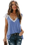 Blue V Neck Eyelash Lace Knit Tank for Women LC253399-5