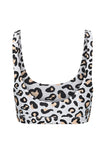 LC43594-1-S, LC43594-1-M, LC43594-1-L, LC43594-1-XL, White Sequare Neck Two Piece Swimsuit Leopard Bralette High Waist Bikini for Women