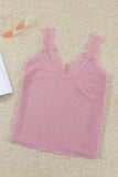 Pink Swiss Dot Print Eyelash V Neck Cami Tank Top for Women LC256485-10