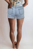 Sky Blue High Rise Destroyed Denim Shorts Summer Frayed Raw Jeans Shorts LC78839-4