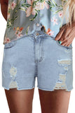 Sky Blue High Rise Destroyed Denim Shorts Summer Frayed Raw Jeans Shorts LC78839-4