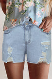 Sky Blue High Rise Destroyed Denim Shorts Summer Frayed Raw Jeans Shorts LC78839-4