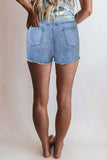 Blue High Rise Destroyed Denim Shorts Summer Frayed Raw Jeans Shorts LC78839-5