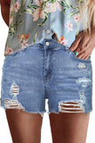 Blue High Rise Destroyed Denim Shorts Summer Frayed Raw Jeans Shorts LC78839-5