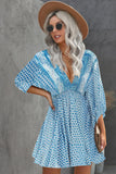 LC221873-4-S, LC221873-4-M, LC221873-4-L, LC221873-4-XL, Sky Blue Bohemian 3/4 Sleeve V Neck Vintage Mini Dress for Women