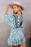 LC221873-9-S, LC221873-9-M, LC221873-9-L, LC221873-9-XL, Green Bohemian 3/4 Sleeve V Neck Vintage Mini Dress for Women