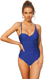 Sky Blue Asymmetric Shoulder Ruched Cut Out Back One Piece Bathing Suit LC412064-4